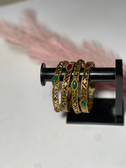 Antique Gold Bangles with Emerald & Ruby Accents