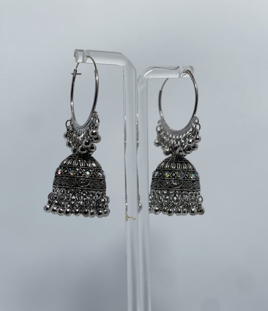 Oxidized Silver Jhumka Earrings