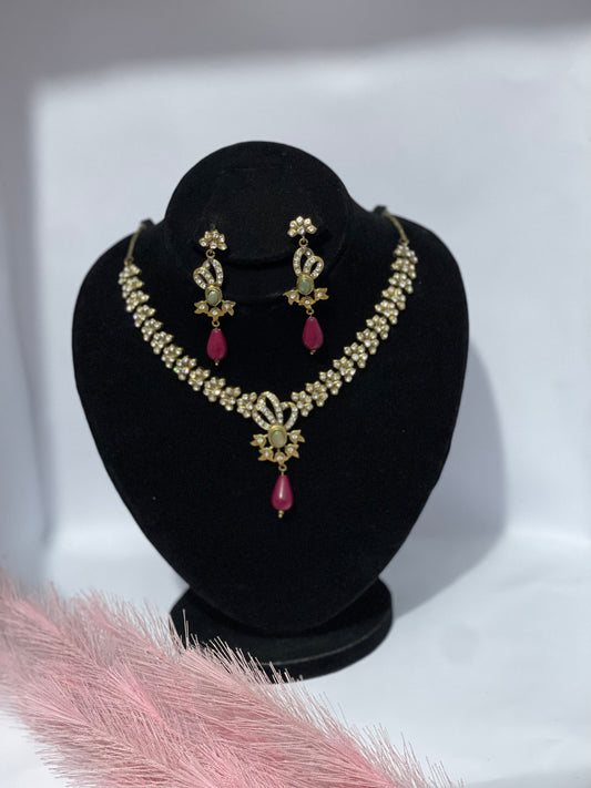 Elegant Crystal & Ruby Teardrop Jewelry Set